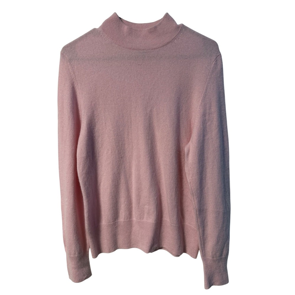 Privé Cashmere Mock Neck Sweater Womens L Pink Fine Knit